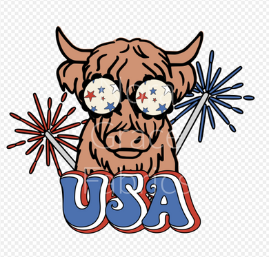 Sublimation-Fourth of July USA Patriotic Highland Cow T-shirts, Sweatshirts, Mugs and much more!!