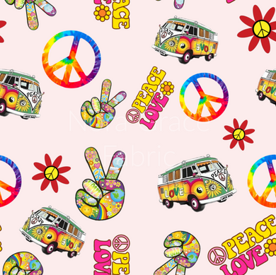Pre-Order Floral Peace & Love Hippie Bus Paint Splat Bullet, DBP, Rib Knit, Cotton Lycra + other fabrics