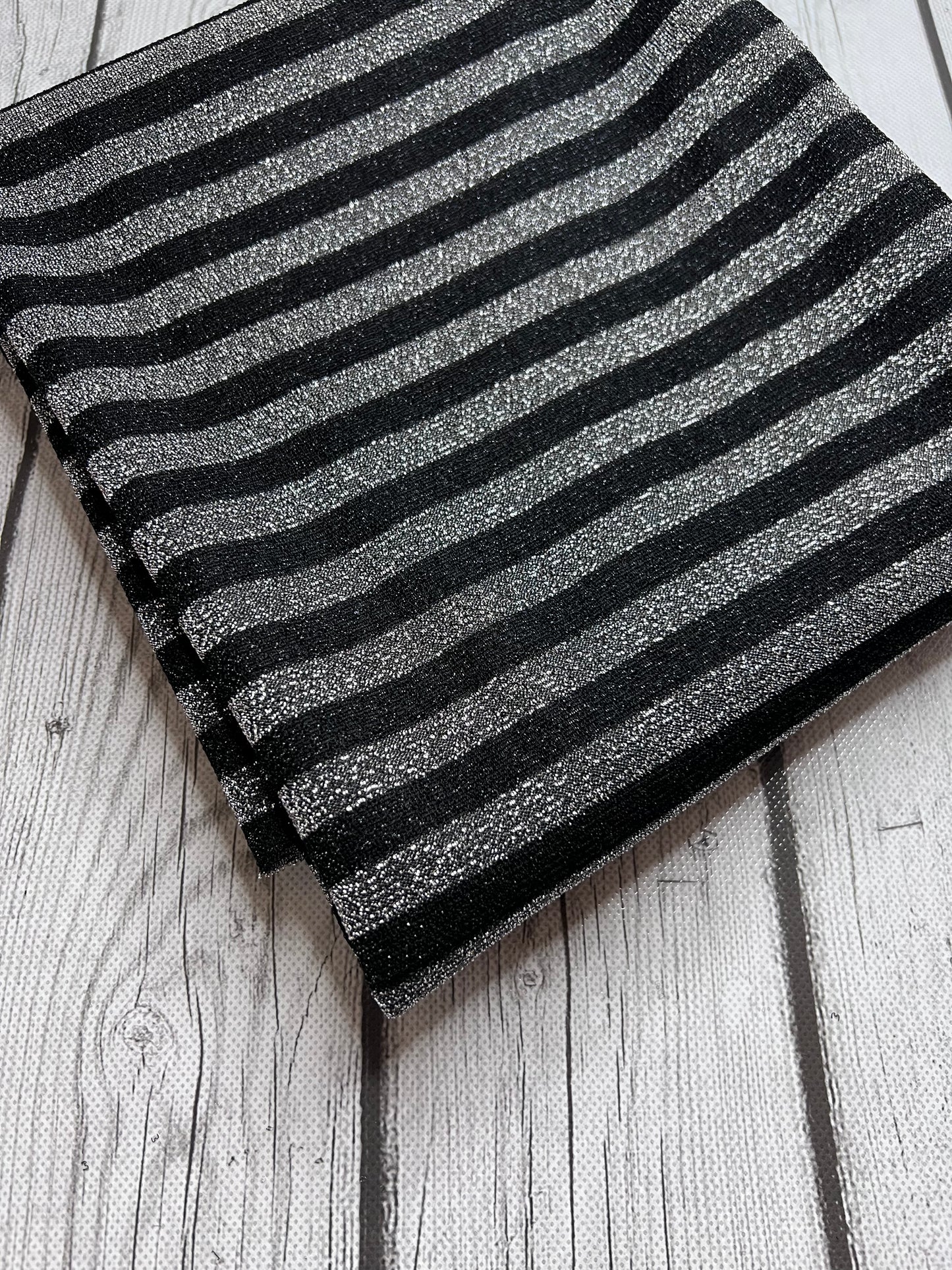 Ready to Ship Poly Stretch Fabric Black Silver Stripe makes great bows, head wraps, and more, Other