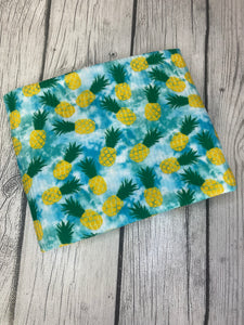 Pre-Order Bullet, DBP, Velvet and Rib Knit fabric Blue Paint Splat Pineapples Food makes great bows, head wraps, bummies, and more.
