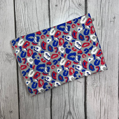 Pre-Order Bullet, DBP, Velvet and Rib Knit fabric Leopard Fourth of July Animals makes great bows, head wraps, bummies, and more.