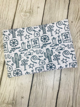 Load image into Gallery viewer, Pre-Order Bullet, DBP, Velvet and Rib Knit fabric Wild Western Boy Print makes great bows, head wraps, bummies, and more.