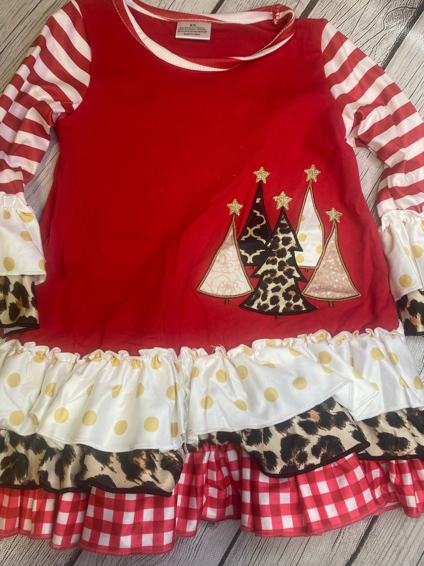 Striped Christmas Tree Ruffle Dress