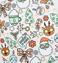 Load image into Gallery viewer, Groovy X-Mas Christmas Doodle in Cream, Pink and Plaid Backgrounds Bullet, DBP, Rib Knit, Velvet, Cotton Like Knits + other fabrics