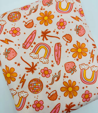 Ready to Ship Swim fabric Groovy Summer Rainbow Floral Season makes great bows, head wraps, bummies, and more.