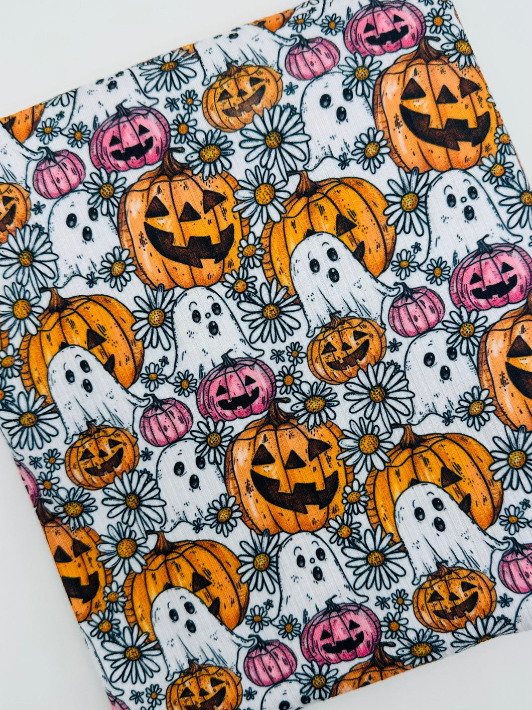 Ready to Ship Rib Knit Daisy Floral Fall Pumpkins & Ghost Halloween makes great bows, head wraps,  bummies, and more.