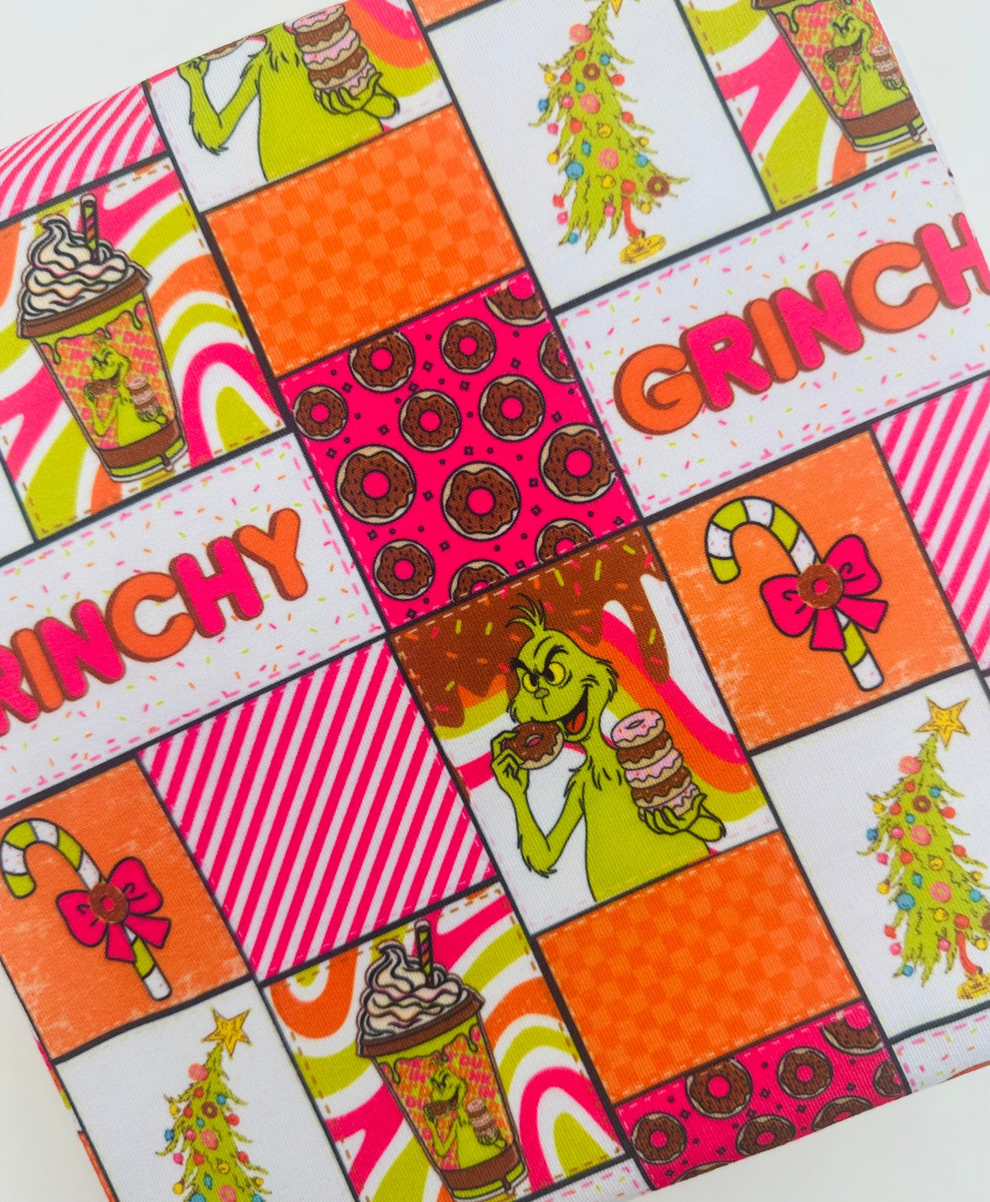 Dunkin Grinchy Christmas Character Donuts Bullet, DBP, Rib Knit, Velvet, Cotton Like Knits + other fabrics