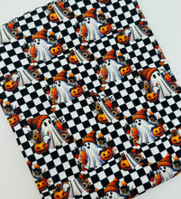 Load image into Gallery viewer, Made to Order Chilling Halloween Checkered Floral Ghost Bullet, DBP, Rib Knit + other fabrics