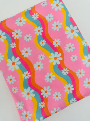 Ready to Ship Swim fabric Groovy Summer Daisy Floral makes great bows, head wraps, bummies, and more.
