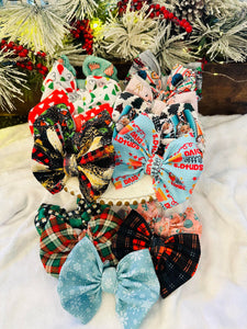 Christmas Knotted Headbands & Matching Bow on Clips