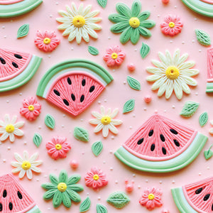 Made to Order 3D Floral Watermelon Food Bullet, DBP, Rib Knit, Cotton Lycra + other fabrics