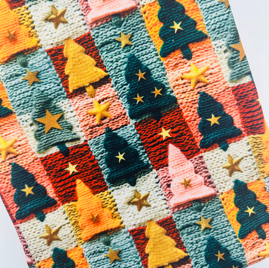 Faux Knitted Christmas Tree Blanket Bullet, DBP, Rib Knit, Velvet, Cotton Like Knits + other fabrics