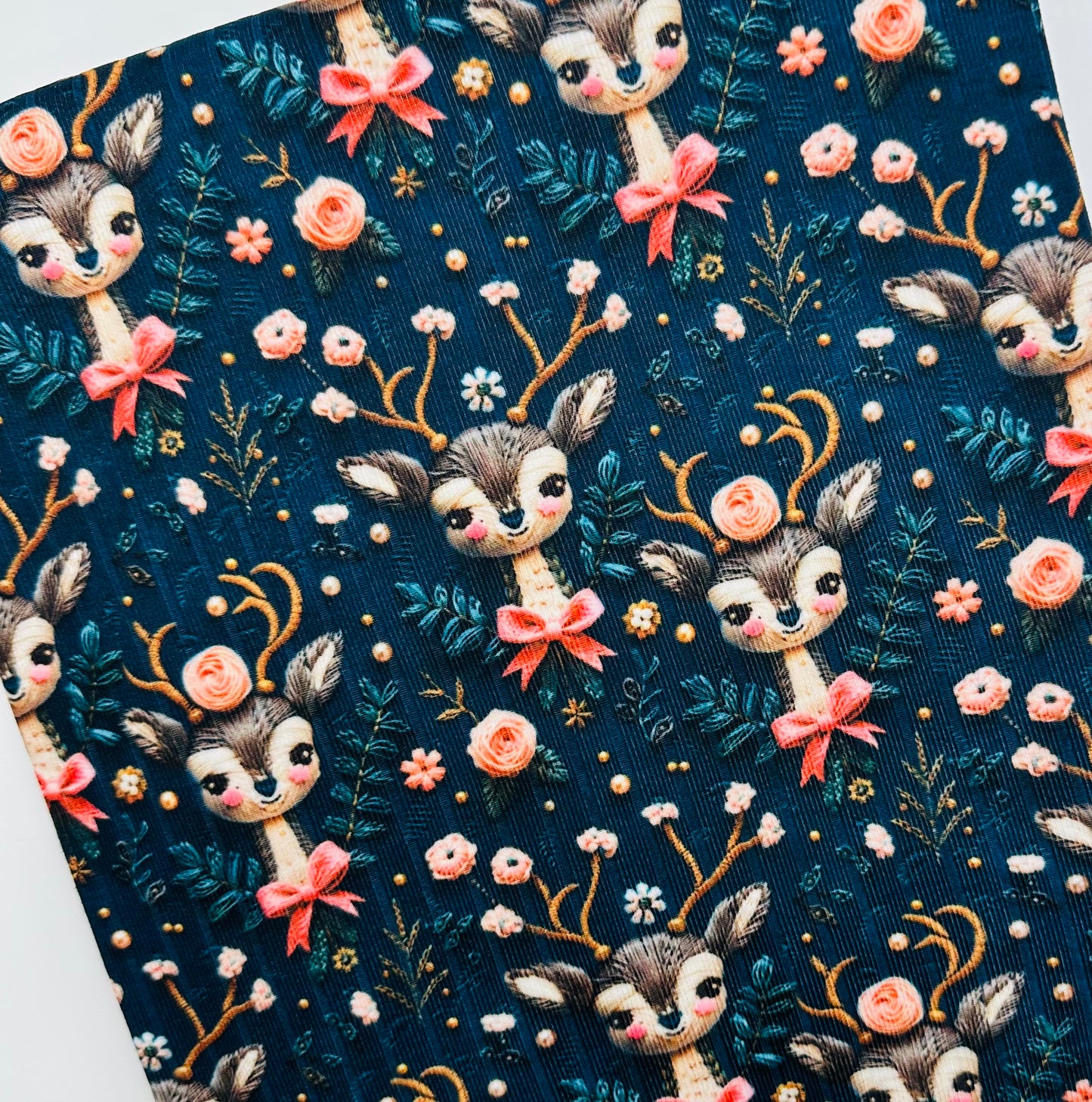 Ready to Ship Rib Knit Embroidery Floral Fancy Christmas Deer  makes great bows, head wraps,  bummies, and more.