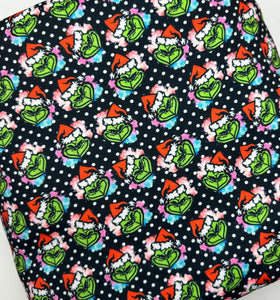 Pre-Order Grinch Dots Characters Christmas Shapes Bullet, DBP, Rib Knit, Cotton Lycra + other fabrics