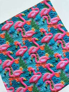 Ready to Ship Bullet fabric Embroidery 3D Floral Flamingo Animal makes great bows, head wraps, bummies, and more.