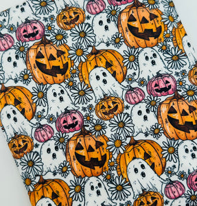 Made to Order Daisy Floral Fall Pumpkins & Ghost Halloween Bullet, DBP, Rib Knit + other fabrics