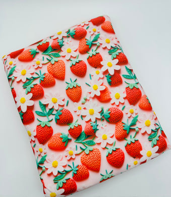 Ready to Ship French Terry 3D Strawberry Floral Food makes great bows, head wraps, bummies, and more.