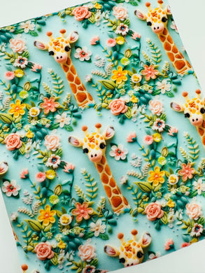 Ready to Ship Swim fabric 3D Floral Giraffe Animal Floral makes great bows, head wraps, bummies, and more.