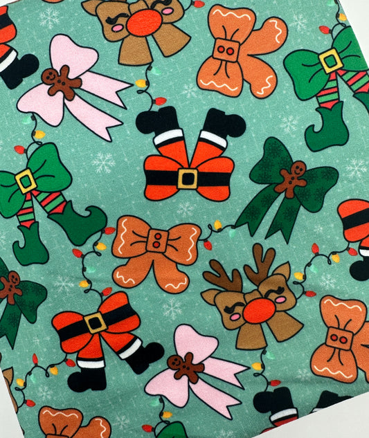 Ready to Ship DBP The Christmas Squad Bows W/Santa Claus, Reindeers, Elfs & Gingerbread makes great bows, head wraps, bummies, and more.