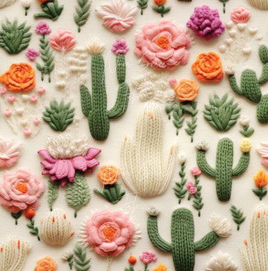 Made to Order Cactus Floral Faux 3D Embroidery Look Bullet, DBP, Rib Knit, Cotton Lycra + other fabrics