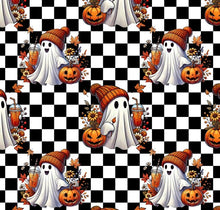 Load image into Gallery viewer, Made to Order Chilling Halloween Checkered Floral Ghost Bullet, DBP, Rib Knit + other fabrics