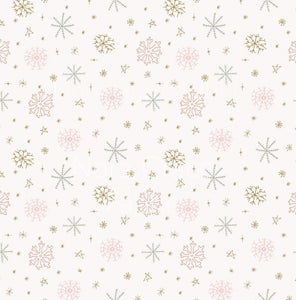 Pre-Order Christmas Snowflakes with White Background  Bullet, DBP, Rib Knit, Cotton Lycra + other fabrics