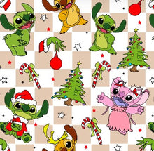 Load image into Gallery viewer, Made to Order Christmas Stitch Character Bundle-Red, Green, &amp; Tan Plaid or Solid Backgrounds Bullet, DBP, Rib Knit + other fabrics