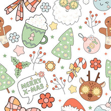 Load image into Gallery viewer, Groovy X-Mas Christmas Doodle in Cream, Pink and Plaid Backgrounds Bullet, DBP, Rib Knit, Velvet, Cotton Like Knits + other fabrics