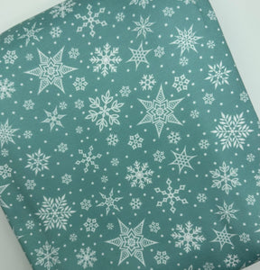 Christmas Snowflakes Bullet, DBP, Rib Knit, Cotton Lycra + other fabrics