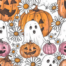 Load image into Gallery viewer, Made to Order Daisy Floral Fall Pumpkins &amp; Ghost Halloween Bullet, DBP, Rib Knit + other fabrics