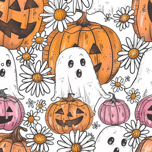 Made to Order Daisy Floral Fall Pumpkins & Ghost Halloween Bullet, DBP, Rib Knit + other fabrics