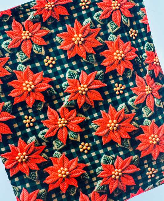 Ready to Ship DBP Green Gingham Faux 3D Poinsette Christmas Floral makes great bows, head wraps, bummies, and more.