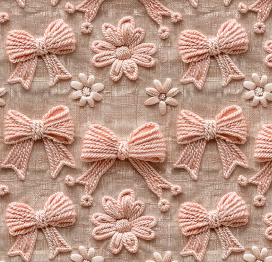 Faux 3D knitted Bows and Florals Bullet, DBP, Rib Knit, Velvet, Cotton Like Knits + other fabrics