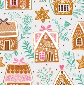 Floral Christmas Gingerbread Village Bullet, DBP, Rib Knit, Velvet, Cotton Like Knits + other fabrics