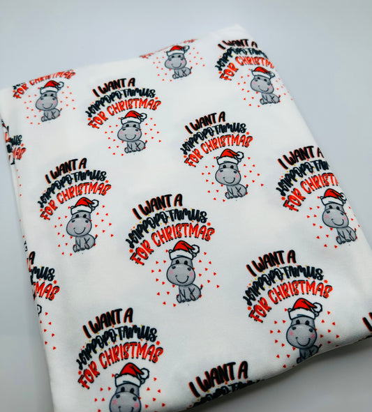 Ready to Ship DBP Fabric All I want is a Hippopotamus For Christmas makes great bows, head wraps, bummies, and more.