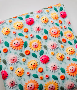 Made to Order Embroidery Happy Sunflower Floral Faux 3D Look Bullet, DBP, Rib Knit, Cotton Lycra + other fabrics
