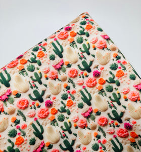 Made to Order Cactus Floral Faux 3D Embroidery Look Bullet, DBP, Rib Knit, Cotton Lycra + other fabrics