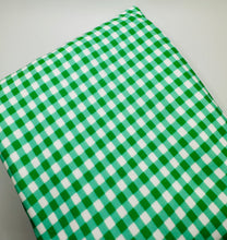 Load image into Gallery viewer, Pre-Order Bullet, DBP, Velvet and Rib Knit fabric Green and White Gingham Shapes makes great bows, head wraps, bummies, and more.
