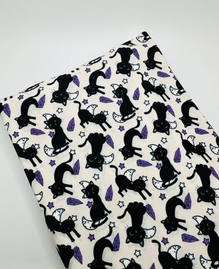 Ready to Ship DBP fabric Halloween Kitty Moon Stars Animals makes great bows, head wraps, bummies, and more.