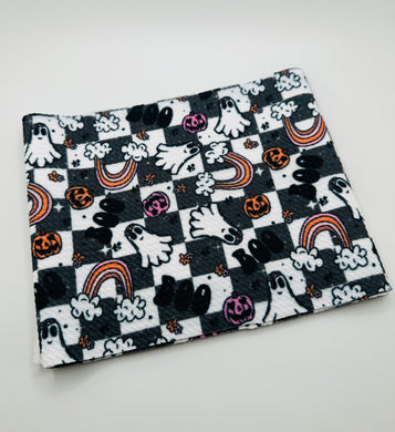 Pre-Cut Bullet Checkered Plaid Boo Halloween Ghost for headwraps, bows on nylons or clips 5.5-6x60