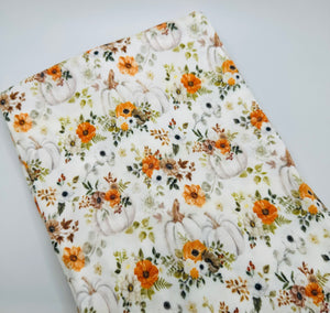 Ready To Ship DBP knit fabric Fancy Fall Pumpkin Floral makes great bows, head wraps, bummies, and more.