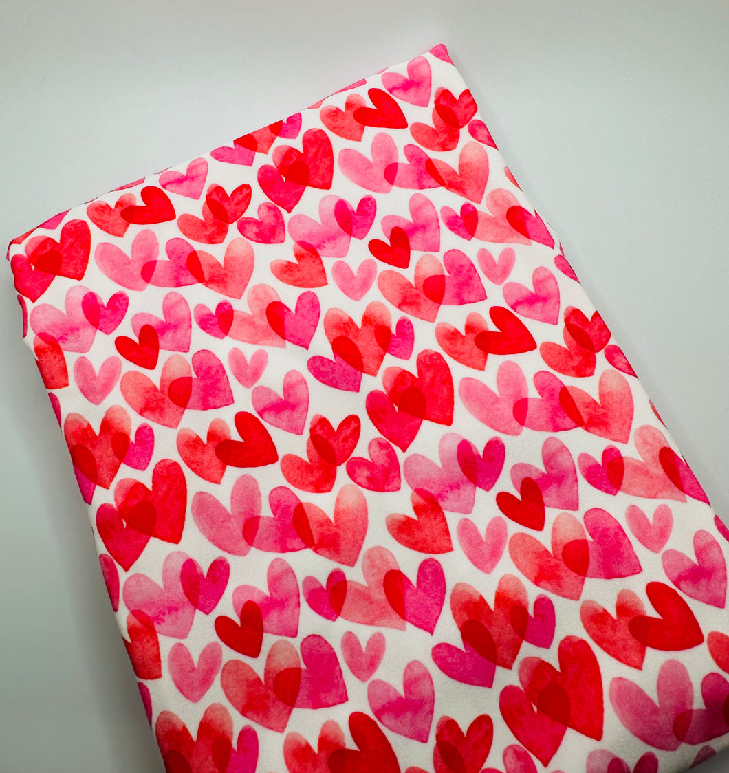 Ready to Ship DBP fabric Watercolor Valentine Hearts Shapes makes great bows, head wraps, bummies, and more.