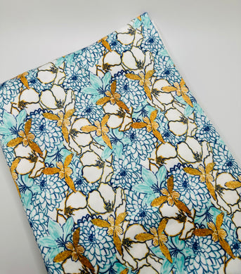 Ready to Ship DBP fabric Turquoise w/Gold Floral makes great bows, head wraps, bummies, and more.