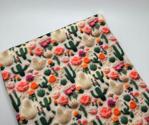 Ready to Ship Rib Knit Cactus Floral Faux 3D Embroidery Look makes great bows, head wraps,  bummies, and more.