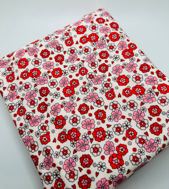 Ready to Ship French Terry Red and Pink Valentine Floral  makes great bows, head wraps, bummies, and more.
