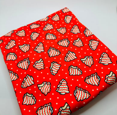 Ready to Ship DBP Fabric Red Christmas Tree Cake Food makes great bows, head wraps, bummies, and more.