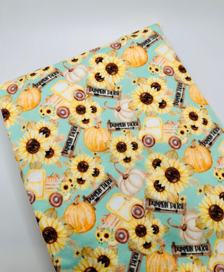 Ready to Ship DBP Fabric Sunflower Pumpkin Patch Fall Food makes great bows, head wraps, bummies, and more.