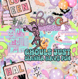 Made to Order Ghouls Just Wanna Have Fun Pink Halloween Pumpkins Bullet, DBP, Rib Knit + other fabrics