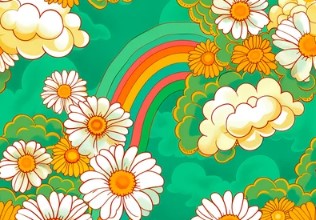 Made to Order Green Summer Floral Daisy Rainbow Season Bullet, DBP, Rib Knit, Cotton Lycra + other fabrics