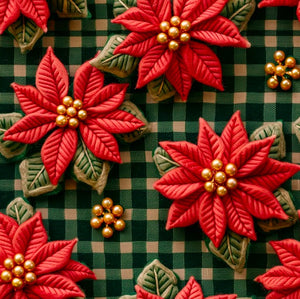 Green Gingham Faux 3D Poinsetta Christmas Floral Bullet, DBP, Rib Knit + other fabrics